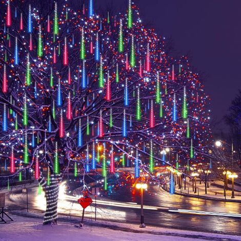 Guirlande Lumineuse Solaire - Effet Pluie de Météores - 10 Tubes 30 cm - 360 LED - Étanche IP65 - Pour Jardin Extérieur Noël Fête