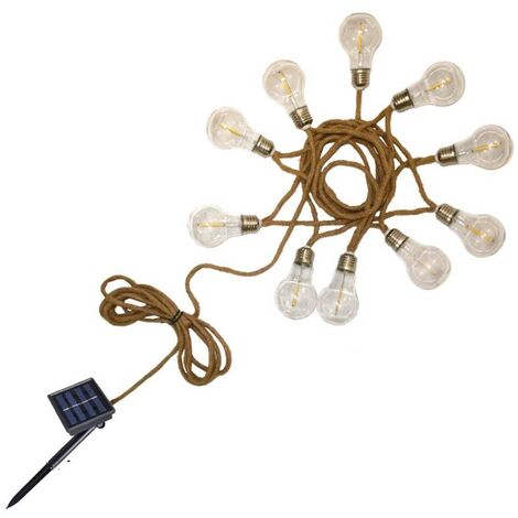 Guirlande lumineuse solaire en corde 10 ampoules transparentes LED blanc chaud FANTASY CORD SOLAR 7,45 m