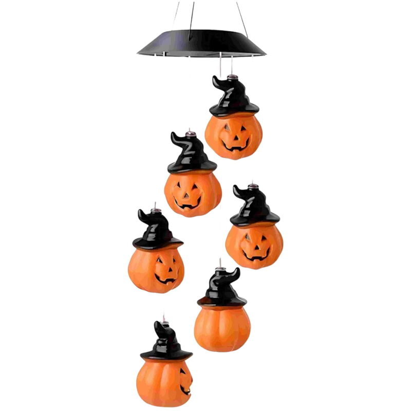 Guirlande lumineuse solaire en forme de citrouille pour Halloween, carillons éoliens solaires en forme de citrouille, décoration