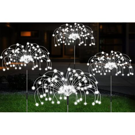 Guirlande lumineuse solaire étanche 4-en-1 pour jardin, effet feu d'artifice, avec télécommande, 8 modes d'éclairage, 120 LED, lumière blanche, idéale pour Noël.