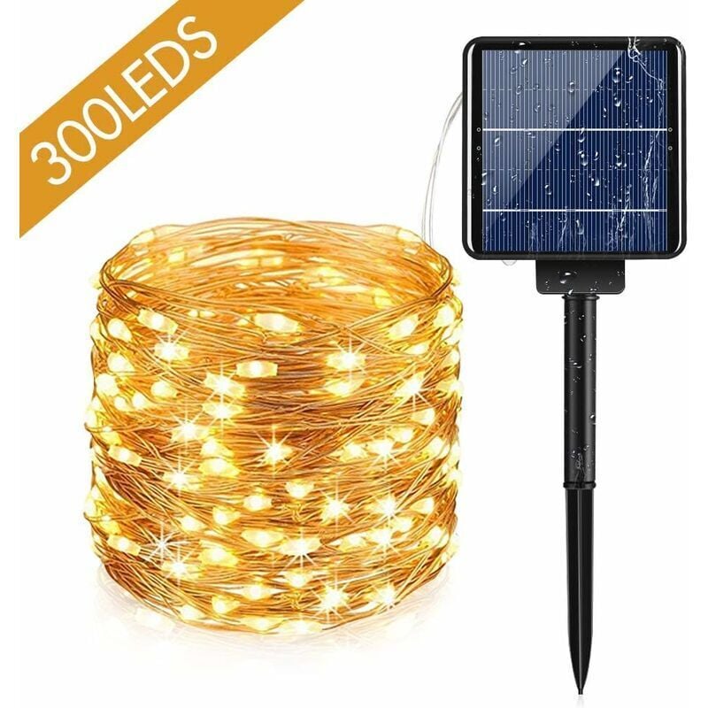 Guirlande Lumineuse Solaire Extérieure 10M 100 LEDs avec 8 Modes d'Éclairage, Chaîne de Lumière Solaire Étanche pour Jardin, Terrasse, Balcon, Cour,