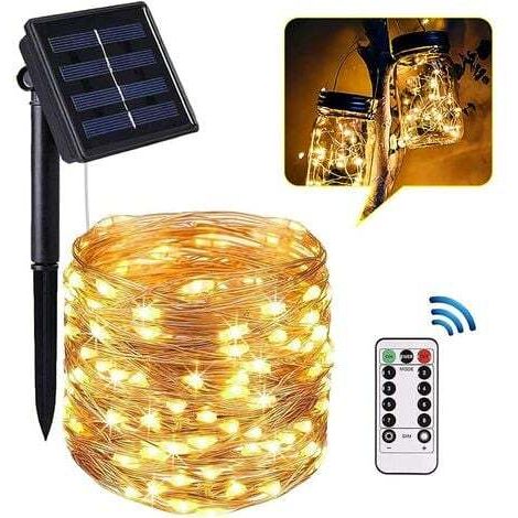 Guirlande Lumineuse Solaire Extérieure,  20m 200 LED 8 Modes Guirlande Solaire Exterieur IP65 Étanche Câble en cuivre Guirlande Décoration pour Jardin, Terrasse, Noël, Mariage, Fête