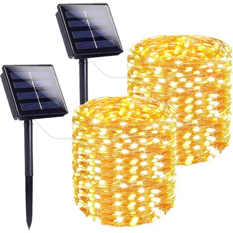 CUIYU Guirlande lumineuse solaire extra-longue pour extérieur, lot de 2 chaque 72 pieds 200 LED lumières solaires d'extérieur, fil de cuivre étanche 8 modes guirlandes solaires pour jardin, terrasse, arbre,