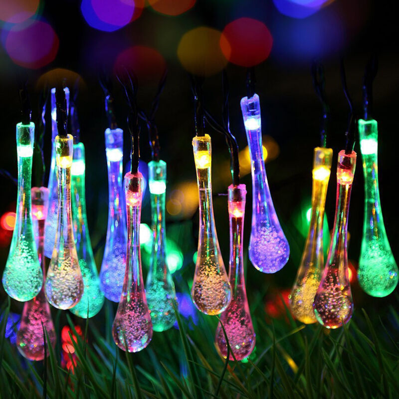 Guirlande lumineuse solaire étanche en forme de goutte d'eau - 5 mètres, 20 lumières, pour décoration extérieure