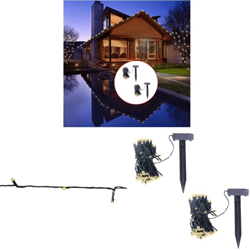 Guirlande lumineuse solaire led 2 pcs Blanc chaud - Guirlande Lumineuse Solaire - Décoration Extérieure - Éclairage Extérieur - Lumières led