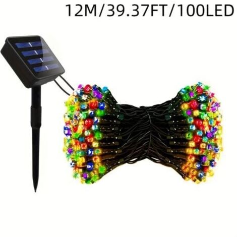 Guirlande Lumineuse Solaire LED Extérieure 100 LED – Étoiles Colorées Clignotantes, 8 Modes, 12 m pour Fêtes et Décorations