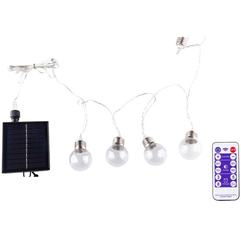Guirlande Lumineuse Solaire led Extérieure - 25 Ampoules Blanc Chaud - 9.5m - Télécommande