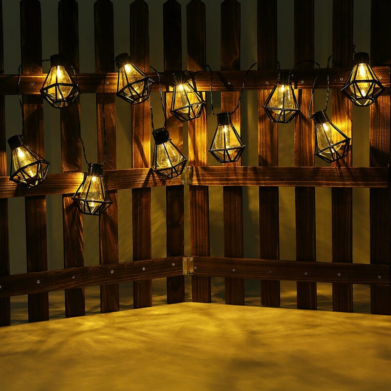 Guirlande lumineuse solaire led extérieur lampe solaire jardin lanterne cage décoration noir, plastique, led blanc chaud, l 230 cm