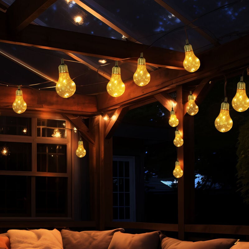 Guirlande lumineuse solaire led pour extérieur, 10 ampoules, guirlande lumineuse, décoration extérieure de balcon, corde de chanvre, led 3 watts