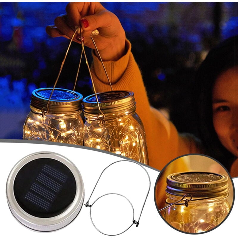 Guirlande lumineuse solaire pour bocaux Mason, antirouille, 20 led, avec crochets, pour décoration de jardin, mariage, Pâques, blanc