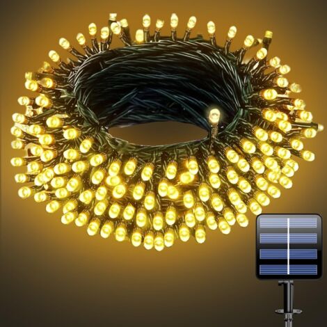 Guirlande lumineuse solaire pour l'extérieur, 10M 100 LEDs, 8 modes de lumière étanche, lumière solaire pour le patio, le jardin, l'arbre, la maison, la décoration d'arbre [Classe énergétique A]