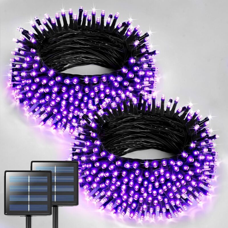 Guirlande lumineuse solaire Violet, 100 LED, 12 mètres, guirlande lumineuse solaire d'extérieur, 8 modes, adaptée à la décoration d'arbre de jardin
