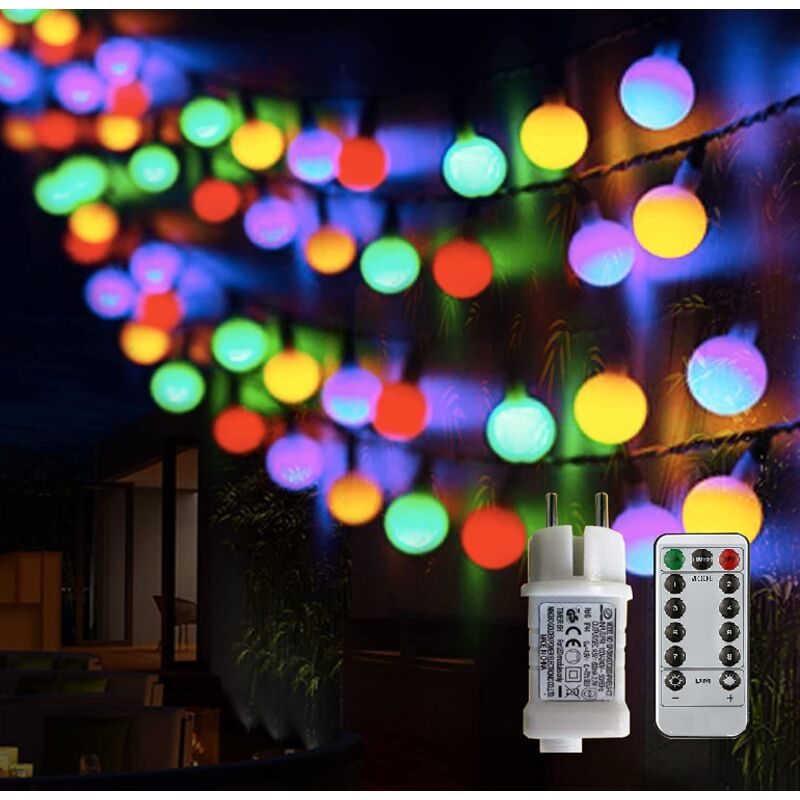 Guirlande Lumineuse Sphérique, Guirlande Lumineuse d'Extérieur avec Prise 100 led 8 Modes avec Télécommande pour Chambre à Coucher, Intérieur,