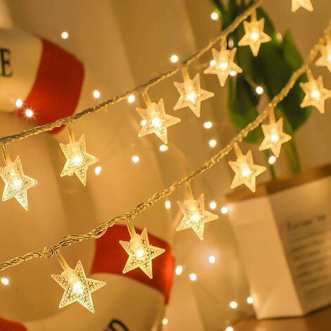 Guirlande lumineuse Star Lights 10 pieds 20 LED Star Fairy Lights à piles étanche intérieur extérieur scintillant lumières de Noël (blanc chaud)
