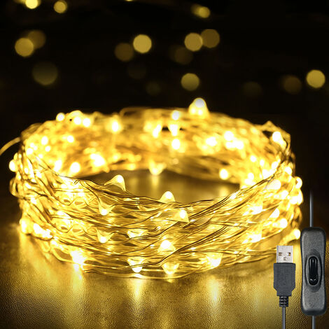 Guirlande lumineuse USB LED guirlande lumineuse en fil de cuivre interrupteur independant 12 metres 120 lumieres guirlande lumineuse blanc chaud
