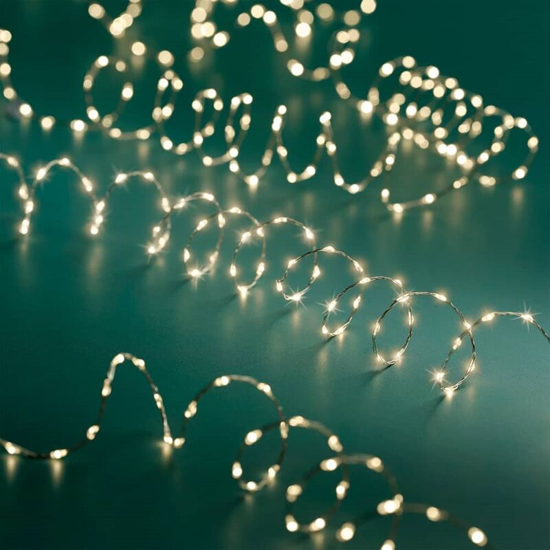 Guirlande micro LED, 378 LED, lumière chaude, extérieur, câble fil argenté, 6 m