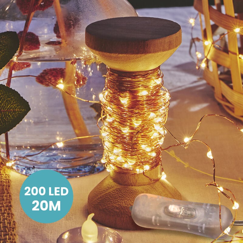 Guirlande Led Cuivre 20M - Bobine 20M Guirlande Lumineuse Led - Guirlande Leds pour deco chambre, déco de Noël, ambiance poétique et romantique