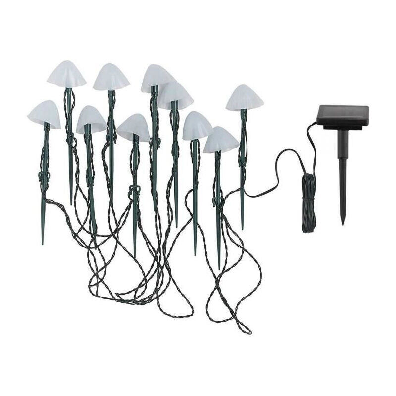 10 mini-champignons lumineux solaires a piquer - lumisky - champy - 3.8 m - Balisage allée - led blanc chaud
