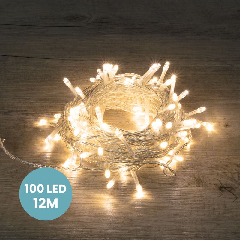 Guirlande Lumineuse 12M Intérieur et Extérieur 100 LEDs Blanc Chaud - Guirlande Lumineuse Sapin Cable Transparent avec 8 Modes et Télécommande dont