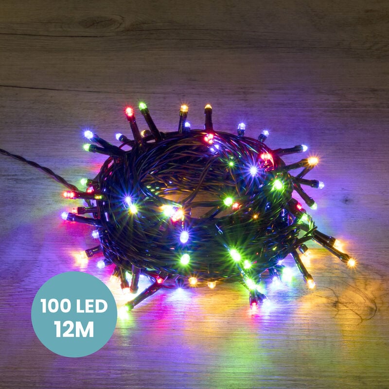 Guirlande Lumineuse 12M Intérieur et Extérieur 100 LEDs Multicolores - Guirlande Lumineuse Sapin Cable Noir avec 8 Modes et Télécommande dont