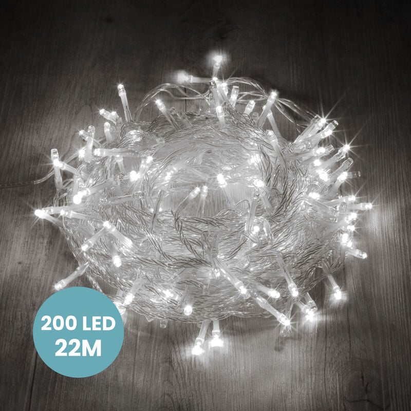 Guirlande Lumineuse 22M Intérieur et Extérieur 200 LEDs Blanc Froid - Guirlande Lumineuse Sapin Cable Transparent avec 8 Modes et Télécommande dont