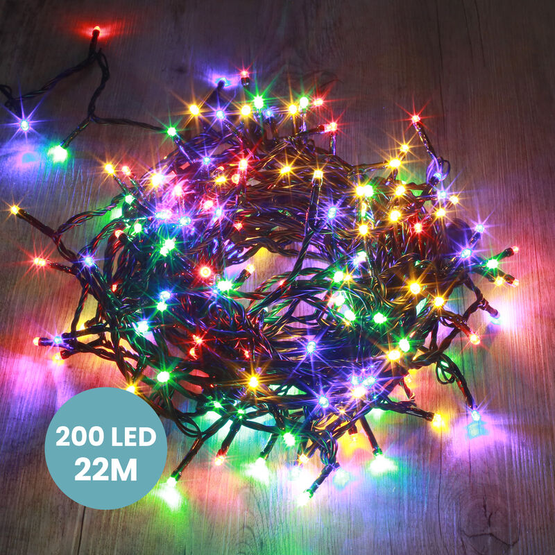 Skylantern - Guirlande Lumineuse 22M Intérieur et Extérieur 200 LEDs Multicolores - Guirlande Lumineuse Sapin Cable Noir avec 8 Modes et Télécommande