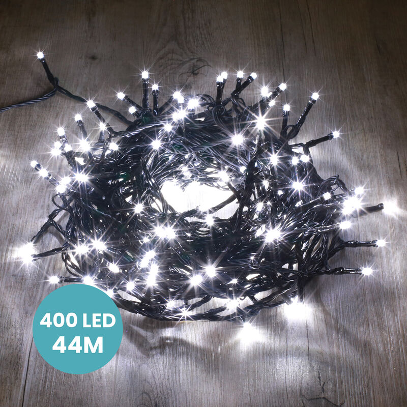 Guirlande Lumineuse 44M Intérieur et Extérieur 400 LEDs Blanc Froids - Guirlande Lumineuse Sapin Cable Noir avec 8 Modes et Télécommande dont