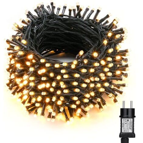 Guirlande Noël Extérieur, 30M 300 LED Lumières de Noël Blanc Chaud Décoration Etanche 8 Modes Guirlande Lumineuse pour Intérieur Maison Fête Mariage Arbre Festival Jardin, Fil Vert（couleur chaude）