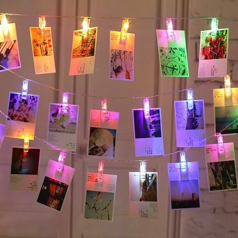 Guirlande Photo, Guirlande Lumineuse Chambre Guirlande Led Photo Batterie Alimenté Lampe à pince photo (1,5m 10led, Coloré)