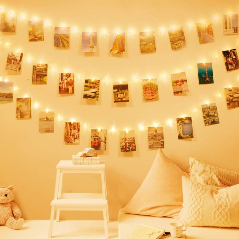 Guirlande Photo,Guirlande Lumineuse Chambre Guirlande Led Photo Batterie Alimenté Lampe à pince photo (1,5m 10led,blanc chaud)