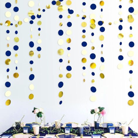Guirlande points cercles 46 pieds bleu/or, déco mariage/nautique/pirate
