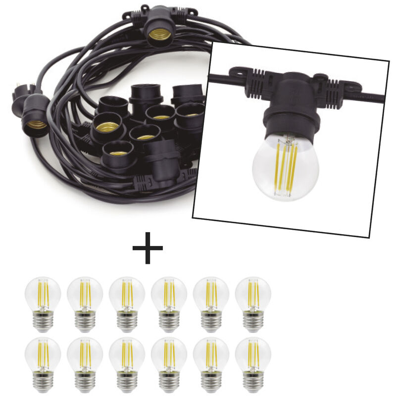 Guirlande PORTOFINO IP65 E27 LED Bulb 12x4W 470lm(2400lm) CRI80 3000K Noir Guirlande PORTOFINO IP65 E27 LED Bulb 12x4W 470lm(2400lm) CRI80 3000K Noir