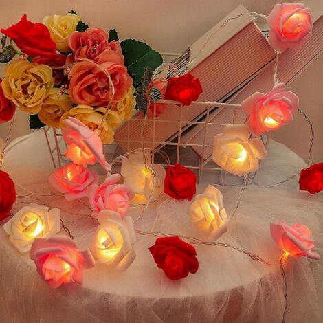 Guirlande roses 20 LED, piles, Saint-Valentin, mariage, fête des mères