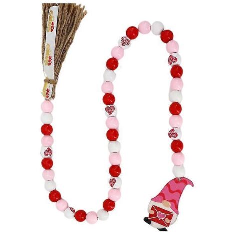 Guirlande rustique en perles de bois avec pompon gnome, décoration fermière artisanale pour Saint-Valentin, perles naturelles C.