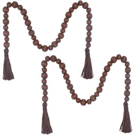 Guirlande rustique en perles de bois avec pompons (2 pièces) style ferme