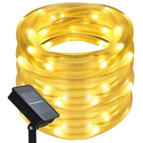 Guirlande Solaire 100 LEDs 12M, IP65 Étanche - Idéale pour Mariages, Fêtes et Décorations de Noël (Lumière Blanche Chaude)
