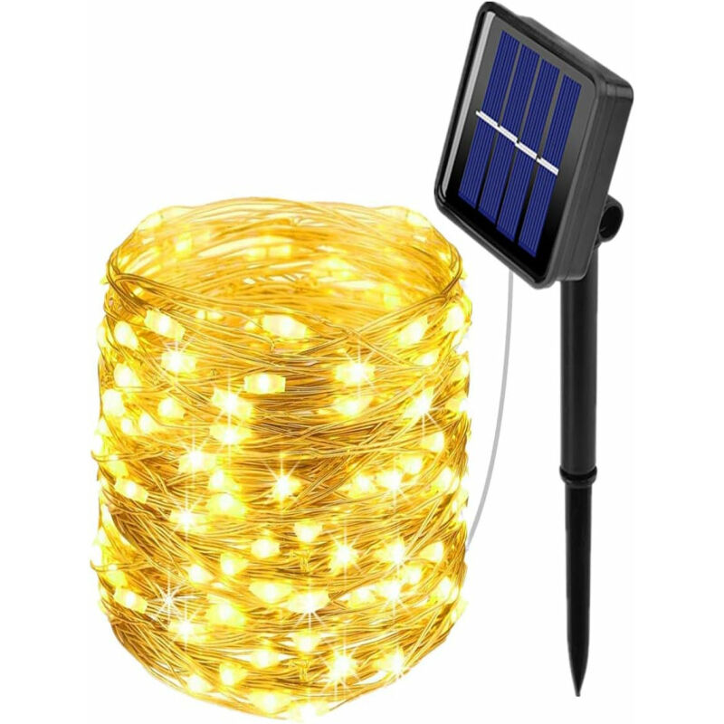 Guirlande solaire 10m 100 LED blanc chaud , Pour jardin extérieur