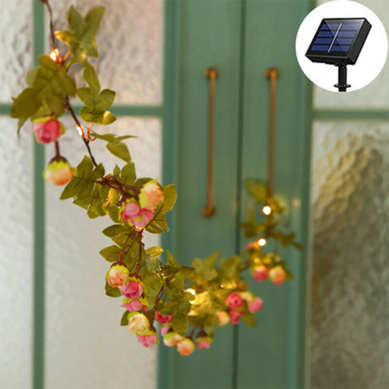 Guirlande solaire, 5 m, 50 LED, guirlande lumineuse réaliste en rotin, étanche, pour mariages, fêtes, festivals, jardins et terrasses.