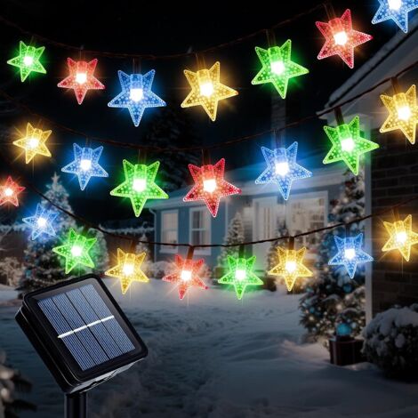 Guirlande solaire, 7m 50 LED étoile. 8 modes, étanche. Décoration pour jardin, patio, Noël et fêtes.