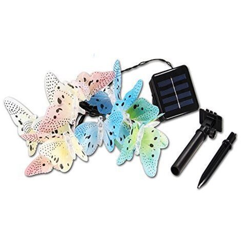 Guirlande solaire à 12 / 20 led avec papillon, luminaire décoratif d'extérieur, idéal pour un jardin ou une cour, 12 modes d'éclairage