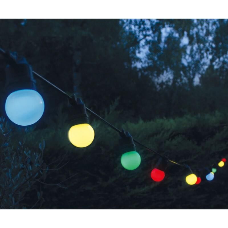 Guirlande solaire Colorado 10 ampoules colorées, 3 puissances d'éclairage
