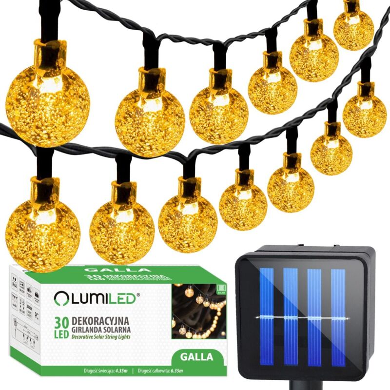 Guirlande solaire de jardin 30 boules décoratives LED 6,35 m 3000 K Blanc chaud 30 LED