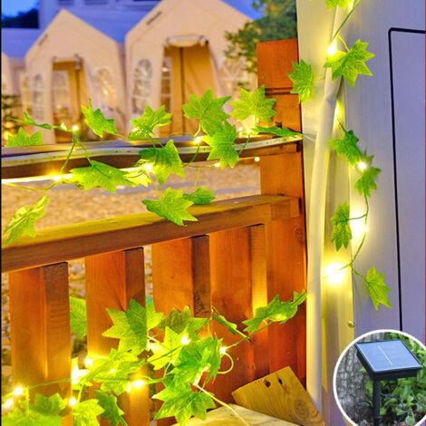 Guirlande solaire d'extérieur, 10M 100LED Feuille d'érable Guirlande solaire 8 modes Intérieur/Extérieur,Guirlande de lierre étanche avec guirlande lumineuse pour Noël, mariages décoration
