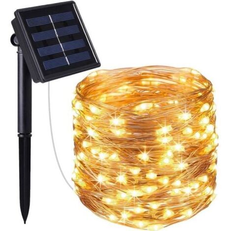 Guirlande solaire en cuivre avec 100 micro-LED blanc chaud, 11,9 m, 8 modes - Marque LUMI JARDIN