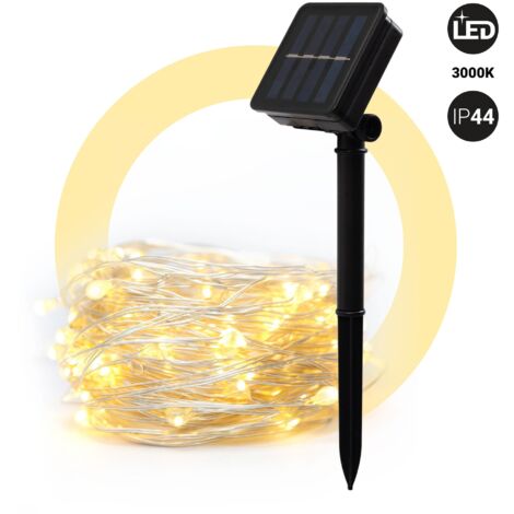 Guirlande solaire en fil argenté - IP44 - 100 lumières - Blanc