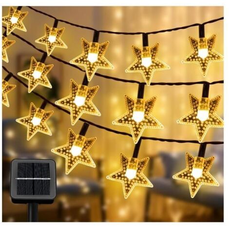 Guirlande Solaire Étoiles 7M 50 LED - 8 Modes pour Jardin/Noël (Blanc Chaud) Extérieure