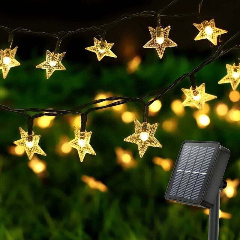 Guirlande Solaire Exterieur, 100 LED 10m Guirlande Lumineuse Exterieure Solaire 8 Modes Guirlande LED Exterieur étanche Forme D'étoile Decoration