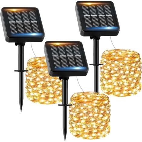 COAVAS Guirlande Solaire Exterieur 12M 120LED 【Lot de 3】 Guirlande Lumineuse Exterieure Solaire Étanche Blanc Chaud 8 Modes Lumière Solaire Décoration pour Jardin Terrasse Maison Fête Noël Mariage