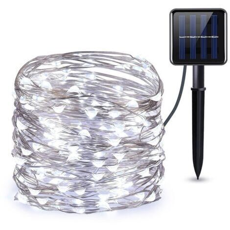 Guirlande Solaire Exterieur, 22 m 200LED Guirlande Lumineuse Exterieure Étanche, 8 Modes Guirlande Extérieure Solaire Décoration pour Jardin Terrasse Cour Noël Mariage Fête, Blanc Froid
