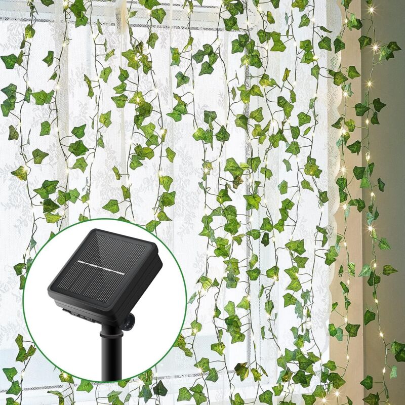 Guirlande Solaire Exterieur, Guirlande lumineuse Artificielle Lierre 100LED 10M/32Ft 8 Modes Guirlande Lumineuse Exterieure Solaire pour Jardin